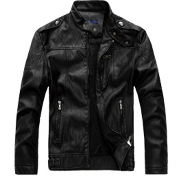 Men Plus Velvet Motorcycle Jacket Coat (Color:Black Size:L)