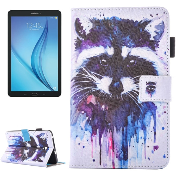 For Galaxy Tab E 8.0 / T377 Lovely Cartoon Raccoon Pattern Horizontal Flip Leather Case with Holder & Card Slots & Pen Slot