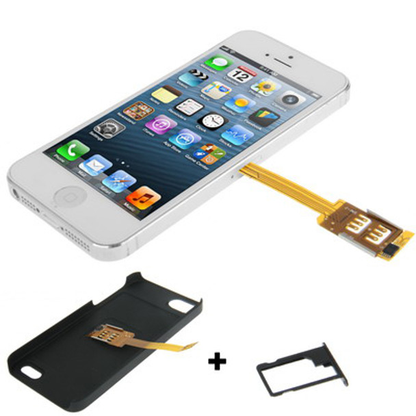 3 in 1 (Kiwibird Q-SIM Dual SIM Card Multi-SIM Card + Plastic Case + Tray Holder) for iPhone 5(Black)