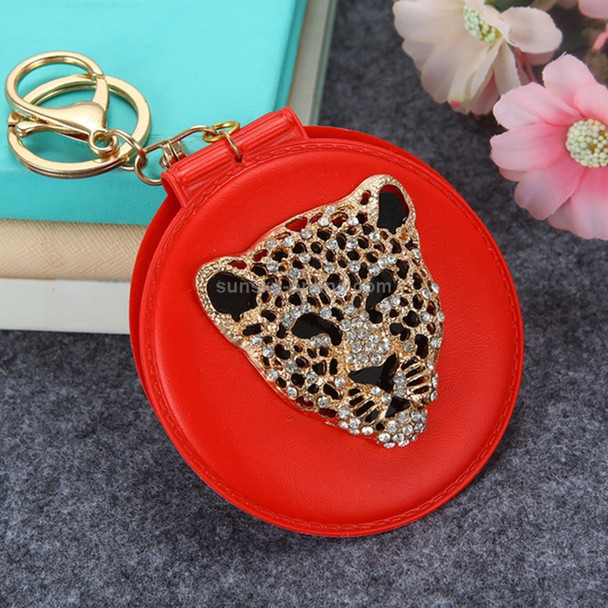Cartoon Leopard Head Makeup Mirror Bag Hanging Portable Mirror(Red)