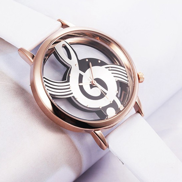 Musical Notation Shaped Dial Leather Belt Quartz Watch for Women / Men(rose gold leucorrhea)