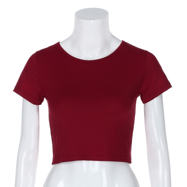 Round Neck Exposed Navel Shirt Body Short Sleeve T-shirt, Size: S(Wine Red)