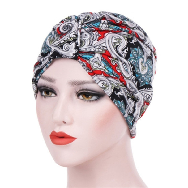 Women Floral Cotton Turban Hat Wrap Cap, Size: M?56-58cm?(Grey Cashew Flower)