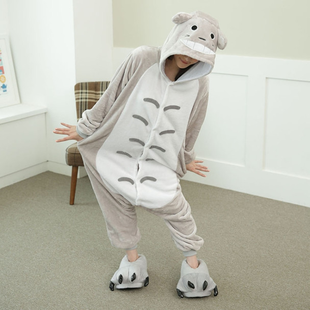 Adults Animal Pajamas Set Cartoon Women Men Winter Unisex Flannel Stitch Pajamas, Color:Totoro(L)