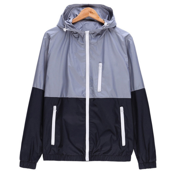 Trendy Unisex Sports Jackets Hooded Windbreaker Thin Sun-protective Sportswear Outwear, Size:L(Gray)