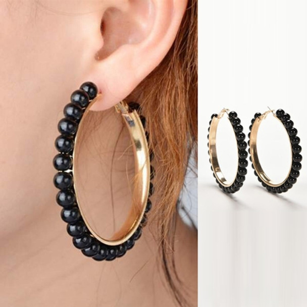 1 Pair Girls Hoop Pearl Earring With Big Circle(Black)