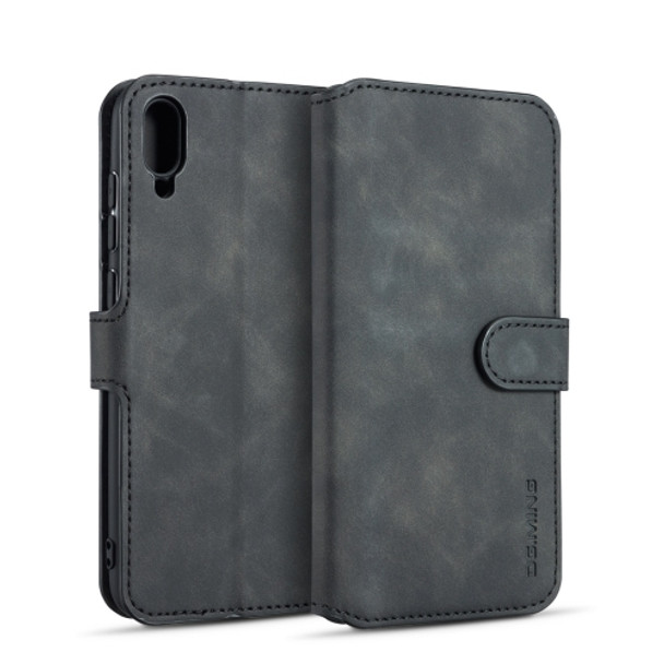 DG.MING Retro Oil Side Horizontal Flip Case for Huawei Y7 Pro (2019), with Holder & Card Slots & Wallet (Black)