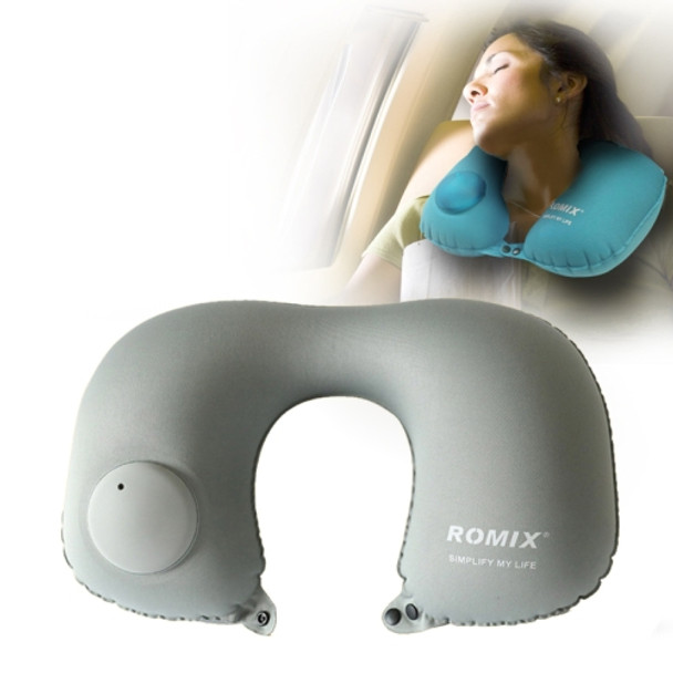 Romix Portable Pressure Automatic Inflatable U Shape TPU Travel Pillow, Size: 46.5*30cm(Grey)