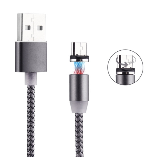 360 Degree Rotation 1m Weave Style Micro USB to USB 2.0 Strong Magnetic Charger Cable with LED Indicator, For Samsung, HTC, LG, Sony, Huawei, Lenovo, Xiaomi and other Smartphones(Grey)