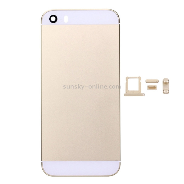 5 in 1 for iPhone SE Original (Back Cover + Card Tray + Volume Control Key + Power Button + Mute Switch Vibrator Key) Full Assembly Housing Cover(Gold)