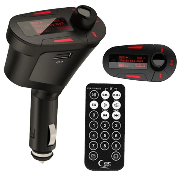 Car MP3 Player Wireless FM Transmitter with Remote Control and 1.1 inch Screen, Support USB and SD / MMC Card Slot