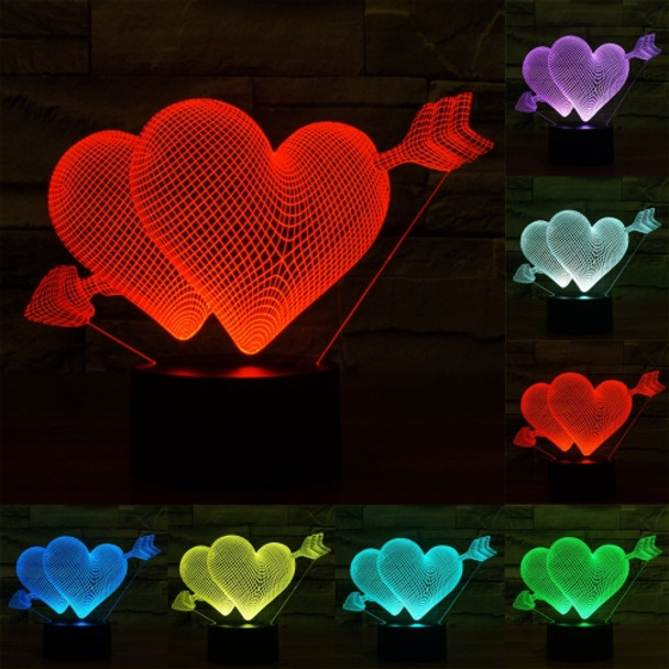 Arrow Through Heart Style 3D Touch Switch Control LED Light, 7 Colour Discoloration Creative Visual Stereo Lamp Desk Lamp Night Light
