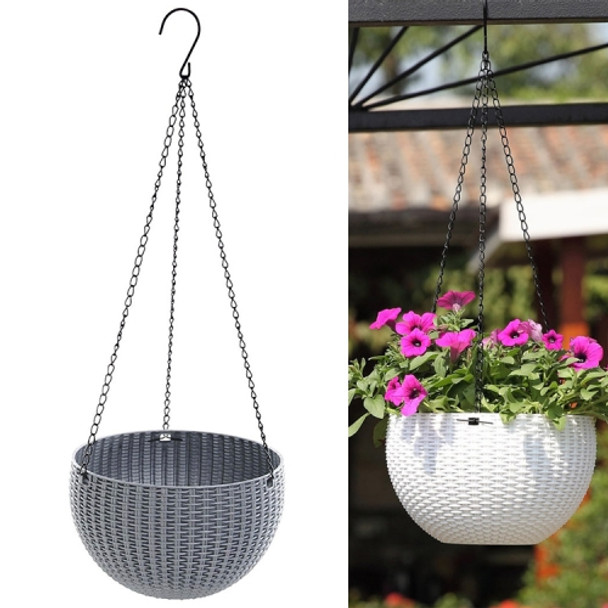 Rattan-like Hanging Basket Plastic Garden Flower Pot Creative Green Dill Absorbent Hanging Basin, Size:M(Gray Ordinary Version)