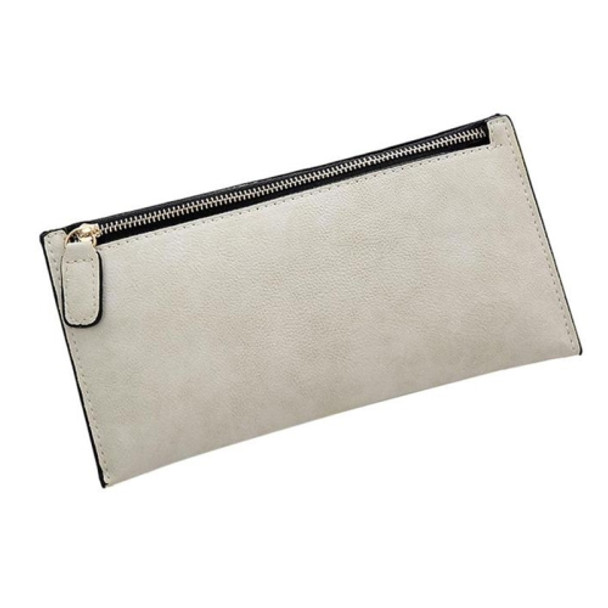 Ladies Long Wallet Simple Style Coin Purse Leather Thin Wallets(Creamy White)