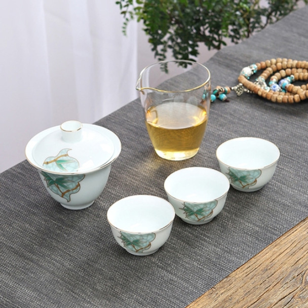 5 in 1 Hand-painted Outdoor Portable Travel Storage Teapot Kungfu Cup Tea Set(Bamboo orchid)