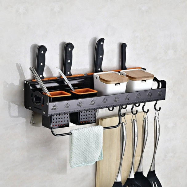 50cm 2 Cups Kitchen Multi-function Wall-mounted Storage Rack Holder (Black)