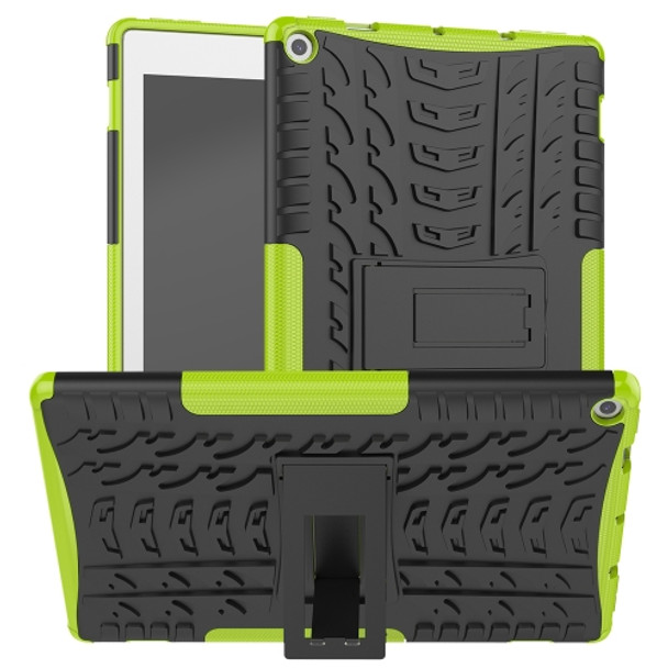 For Amazon Kindle Fire HD 10 2019 Tire Texture TPU + PC Shockproof Case with Holder(Green)