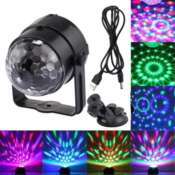 3W RGB Magic Ball LED Stage Light, USB Sound Control Rotating Disco DJ Light, DC 5V
