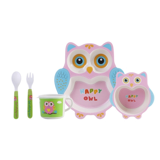 5-piece Cute Cartoon Bamboo Fiber Children Tableware Set(Owl)