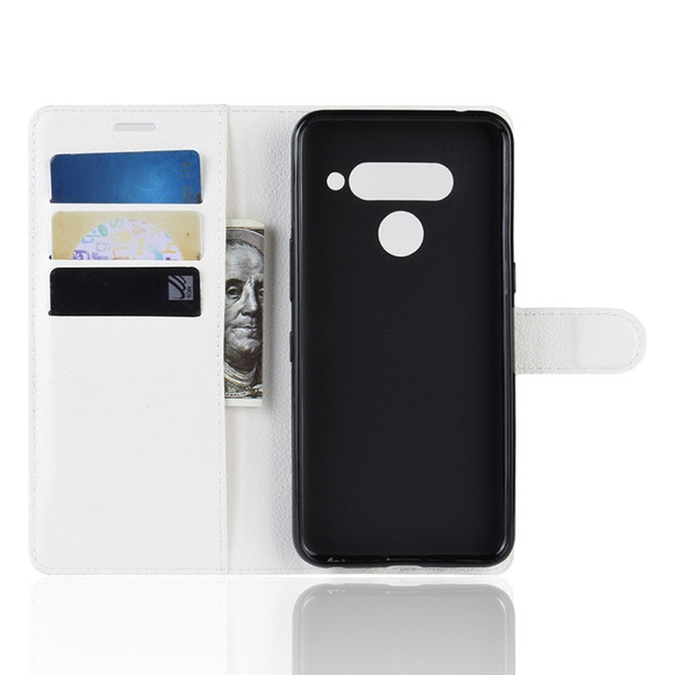 Litchi Texture Horizontal Flip Leather Case for LG V50 ThinQ 5G, with Wallet & Holder & Card Slots (White)