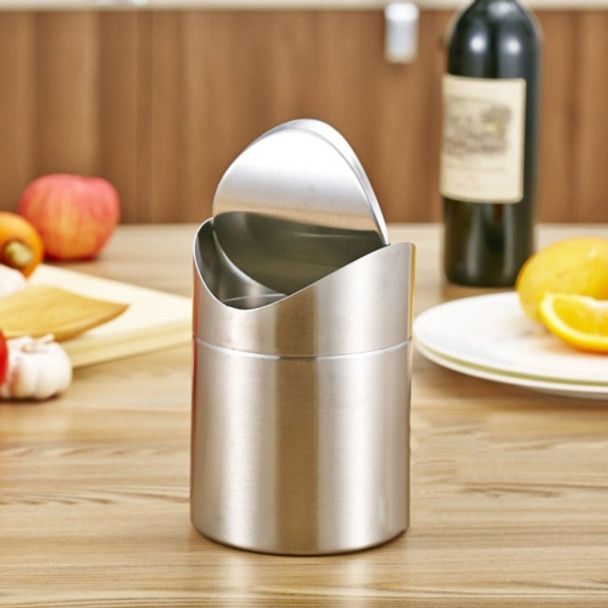 Mini Stainless Steel Rubbish Bin Swing Bucket Desktop Garbage Waste Container, Diameter: 12cm