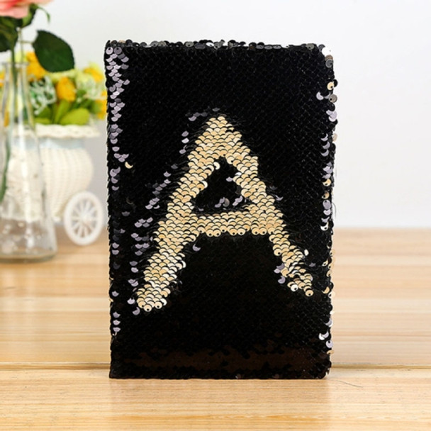 Creative Stationery Letter Fish Scale Notebook Sequin Flip Business Office Notepad(Black)