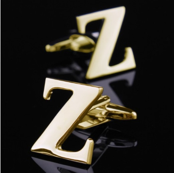 1 pair gold letters A-Z name Cufflinks men French shirt Cufflinks(Z)