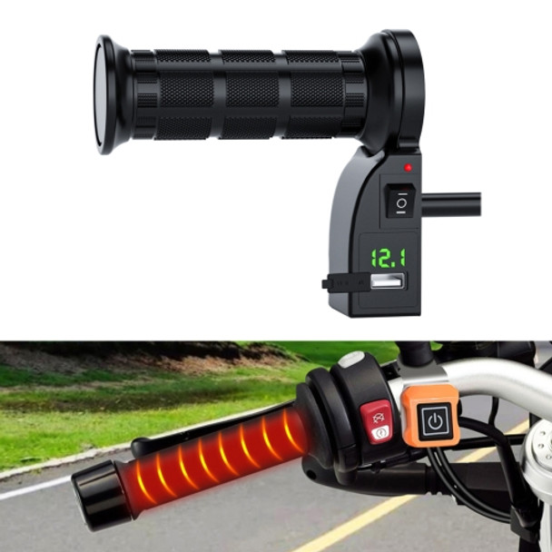 CS-503A3 Motorcycle Modified Electric Heating Hand Cover Heated Grip Handlebar with Digital Voltmeter(Green)