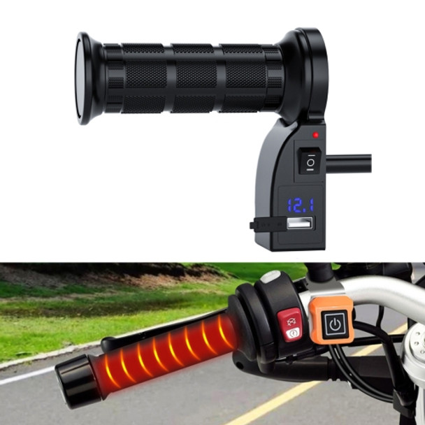 CS-503A2 Motorcycle Modified Electric Heating Hand Cover Heated Grip Handlebar with Digital Voltmeter(Blue)