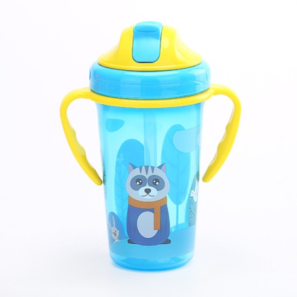 300ML Shock-resistant Baby Sippy Cups Kids Drinking Bottles Infant Children Learn Drinking Dual Handles Straw Juice Slid Feeding(Blue)