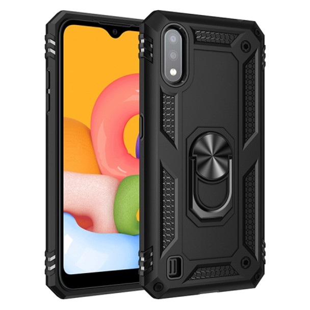 For Galaxy A01 Shockproof TPU + PC Protective Case with 360 Degree Rotating Holder(Black)