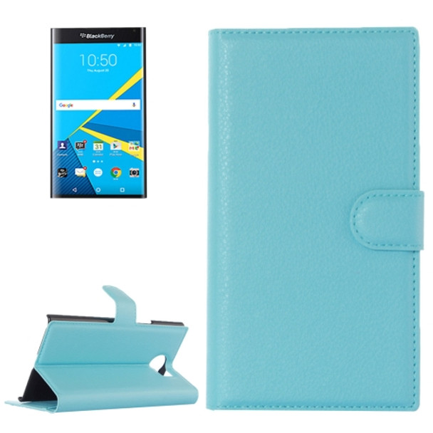 For Blackberry Priv Litchi Texture Horizontal Flip Leather Case with Magnetic Buckle & Holder & Card Slots & Wallet(Blue)