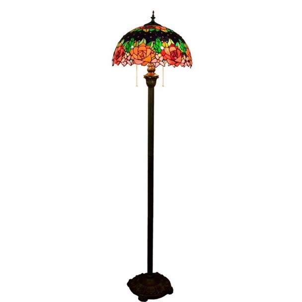 YWXLight Vintage Rose Floor Lamp Colored Glass Shade Living Room Restaurant Bar Decoration Light (UK Plug)