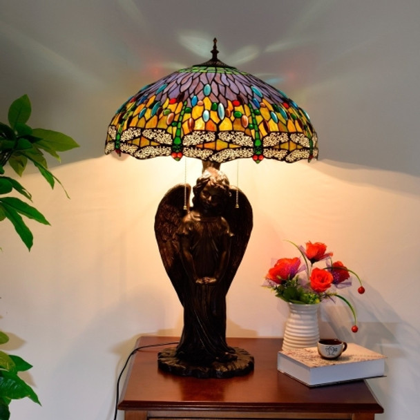 YWXLight Mediterranean Retro Creative Stained Glass Lampshade Lighting Table Lamp Living Room Art Decoration Light (UK Plug)