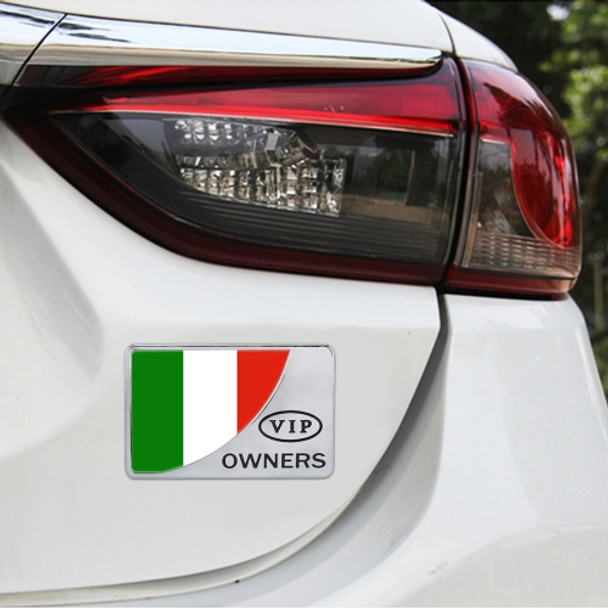Universal Car Italy Flag Rectangle Shape VIP Metal Decorative Sticker (Silver)
