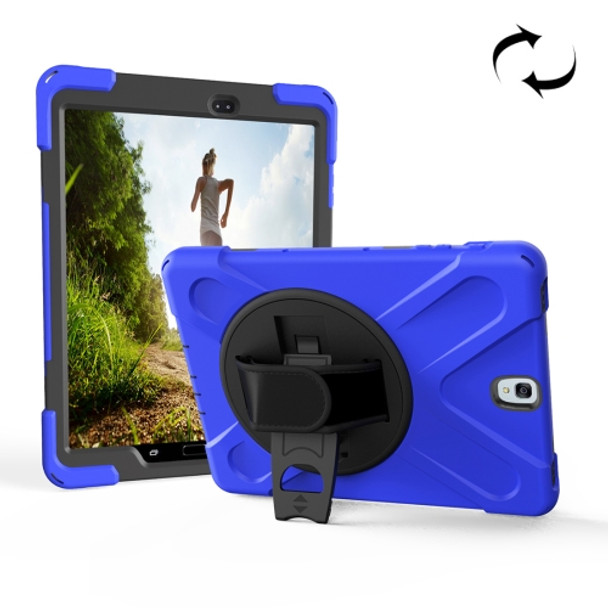 For Galaxy Tab S3 9.7 inch T820 360 Degree Rotation PC + Silicone Protective Case with Holder & Hand-strap (Dark Blue)