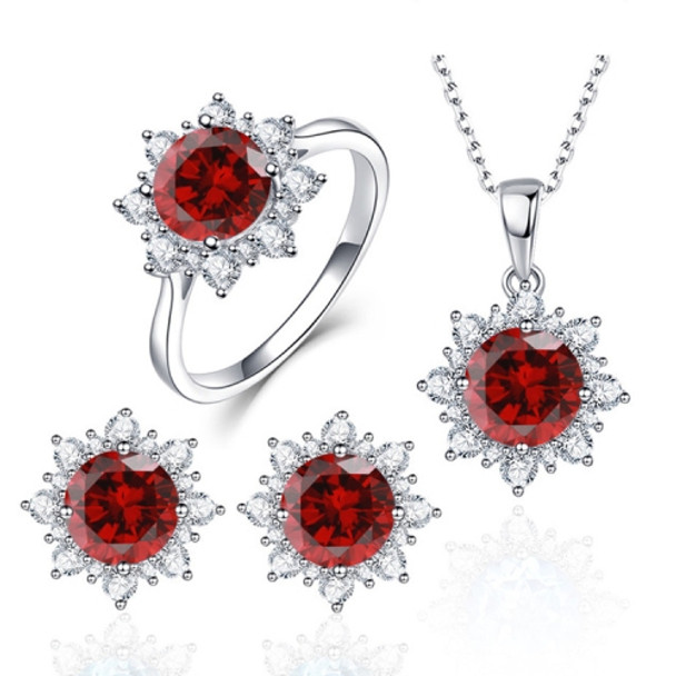 3 PCS/Set Snow Shape Gemstone Jewelry Set For Women, Ring Size:6(Red)