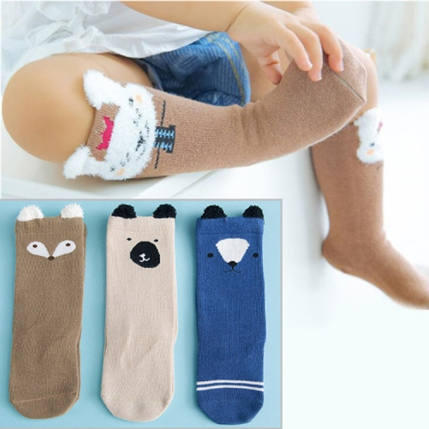 3 Pairs Cartoon Lovely Autumn Winter Cotton Baby Socks, Size:XS(Coffee Fox)