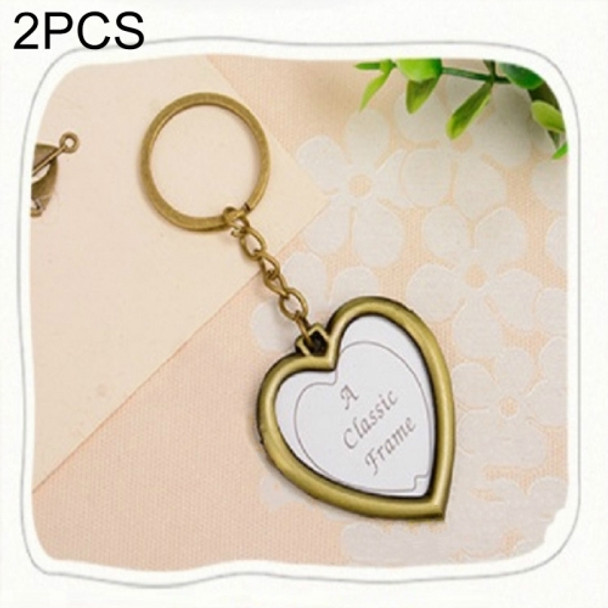 2 PCS Creative Metal Vintage Photo Frame(Heart Keychain)