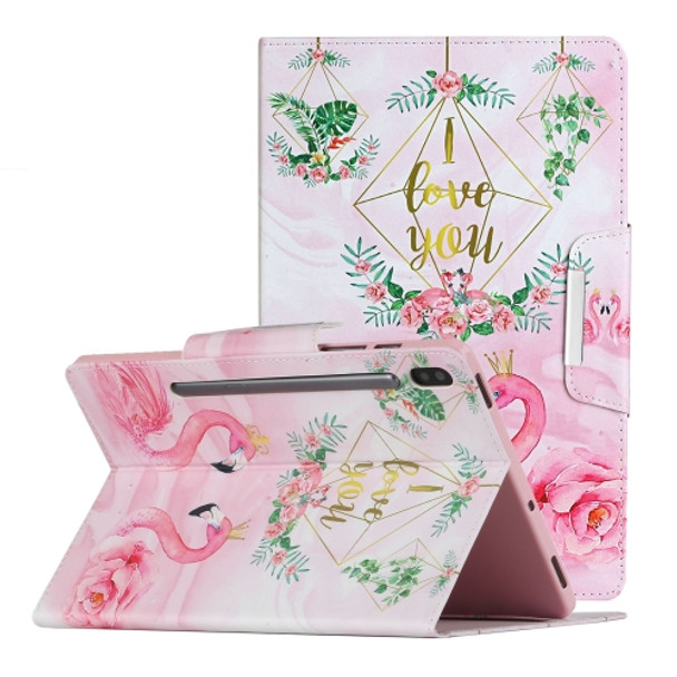 For Samsung Galaxy Tab S6 / T860 Painted Pattern Horizontal Flip Leather Case with Holder(Leaves Flamingo)