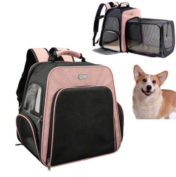 LDLC Ultralight Pet Backpack Storage Portable Folding External Expansion Pet Carrier Bag(Light Pink)