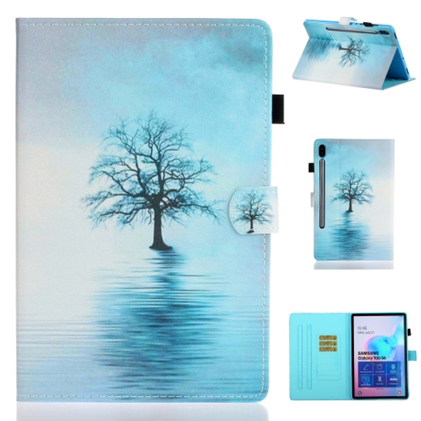 For Galaxy Tab S6 T860 Painted Horizontal Flat Leather Case with Sleep Function & Card Slot & Buckle Anti-skid Strip & Bracket & Wallet(Tree in Water)
