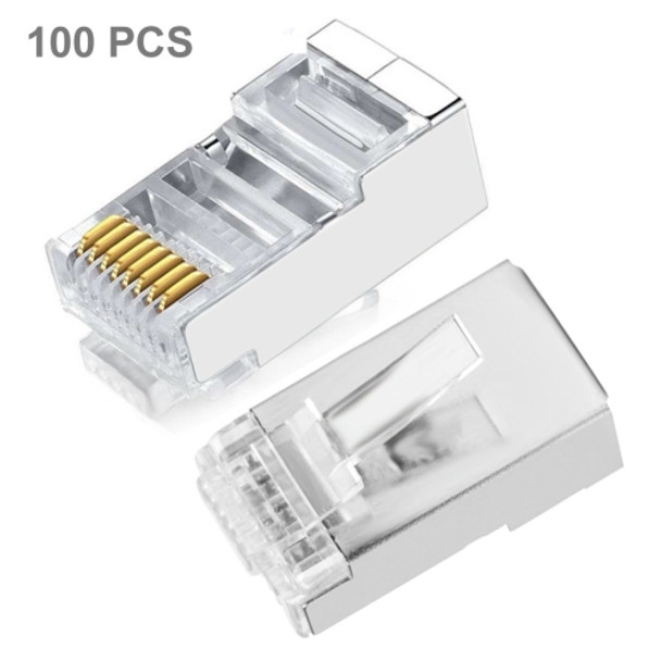 High Quality RJ45 Shielded Plug Cat5 8P8C Lan Connector Network (100 pcs in one packaging, the price is for 100 pcs)(Silver)