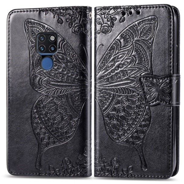 Butterfly Love Flowers Embossing Horizontal Flip Leather Case for Huawei Mate 20, with Holder & Card Slots & Wallet & Lanyard(Black)