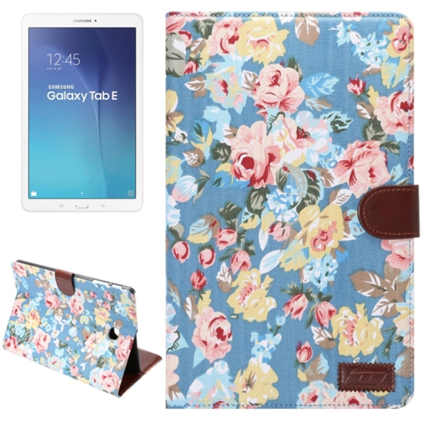 Flower Pattern Cloth Surface Horizontal Flip Leather Case with Wallet & Card Slots & Holder for Galaxy Tab E 9.6 / T560(Blue)