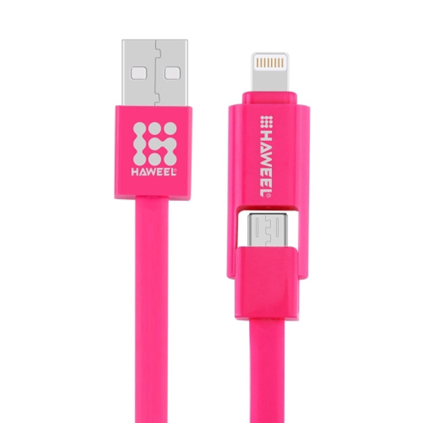 HAWEEL 2 in 1 Micro USB & 8 Pin to USB Data Sync Charge Cable, For iPhone, Galaxy, Huawei, Xiaomi, LG, HTC and other smart phones, Length: 1m(Magenta)