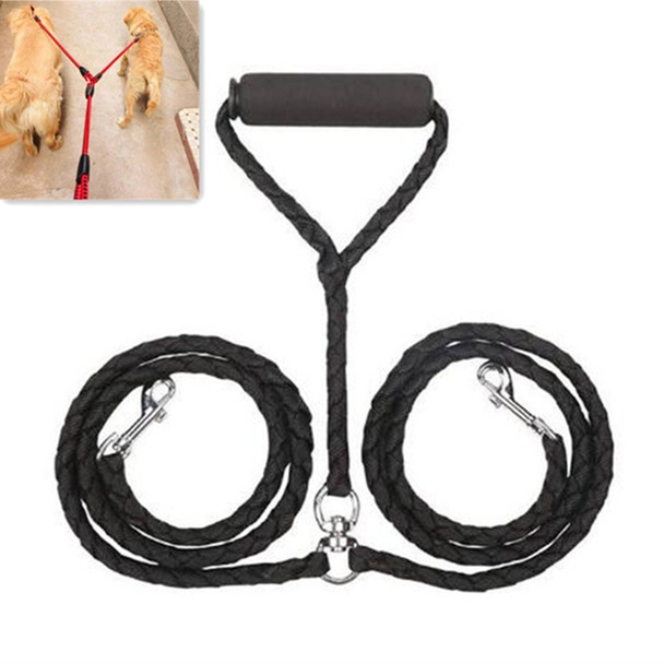 Double Dog Leashes Anti-winding Pet Traction Rope, Size:1.4m(Black)