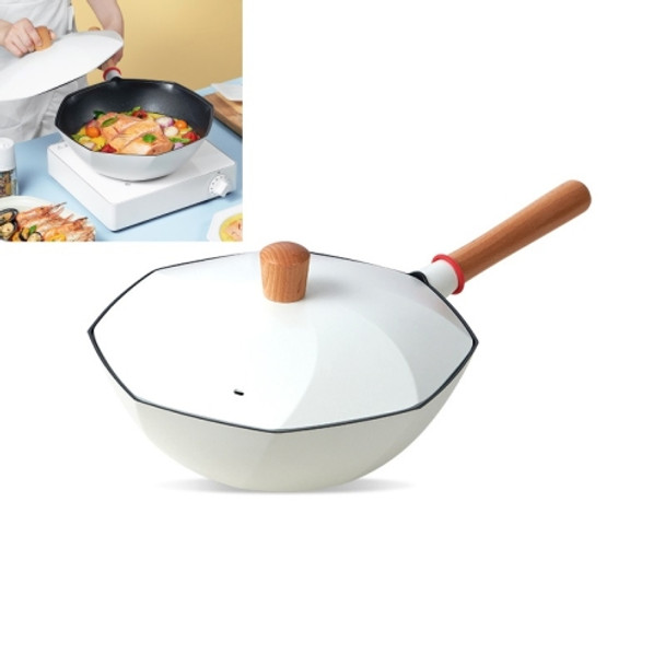 Flat-Bottomed Non-Stick Pan Household Non-Oily Fume Wok For Gas Stove & Induction Cooker, Specification:Aluminum Lid