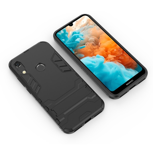 Shockproof PC + TPU Case for Huawei Y6 (2019), with Holder (Black)