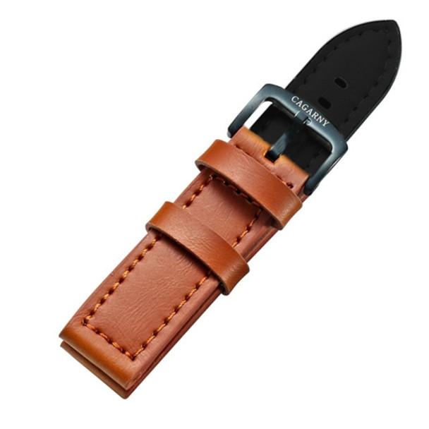 CAGARNY Simple Fashion Watches Band Green Buckle Leather Watch Strap, Width: 22mm(Brown)